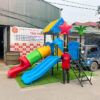 Nhà khối cầu trượt liên hoàn ngoài trời máng đôi PDC-008
