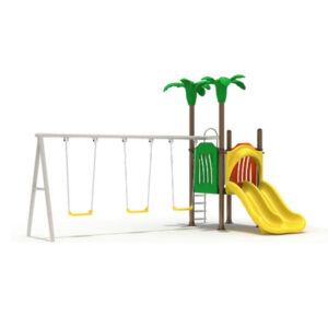 Xích đu ngoài trời 3 ghế kèm cầu trượt máng đôi cho bé PDC-034