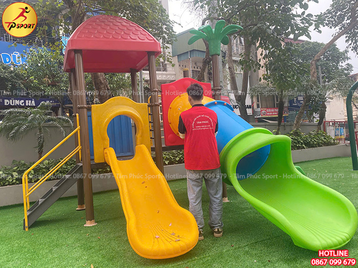Bộ nhà khối cầu trượt liên hoàn ngoài trời cho bé